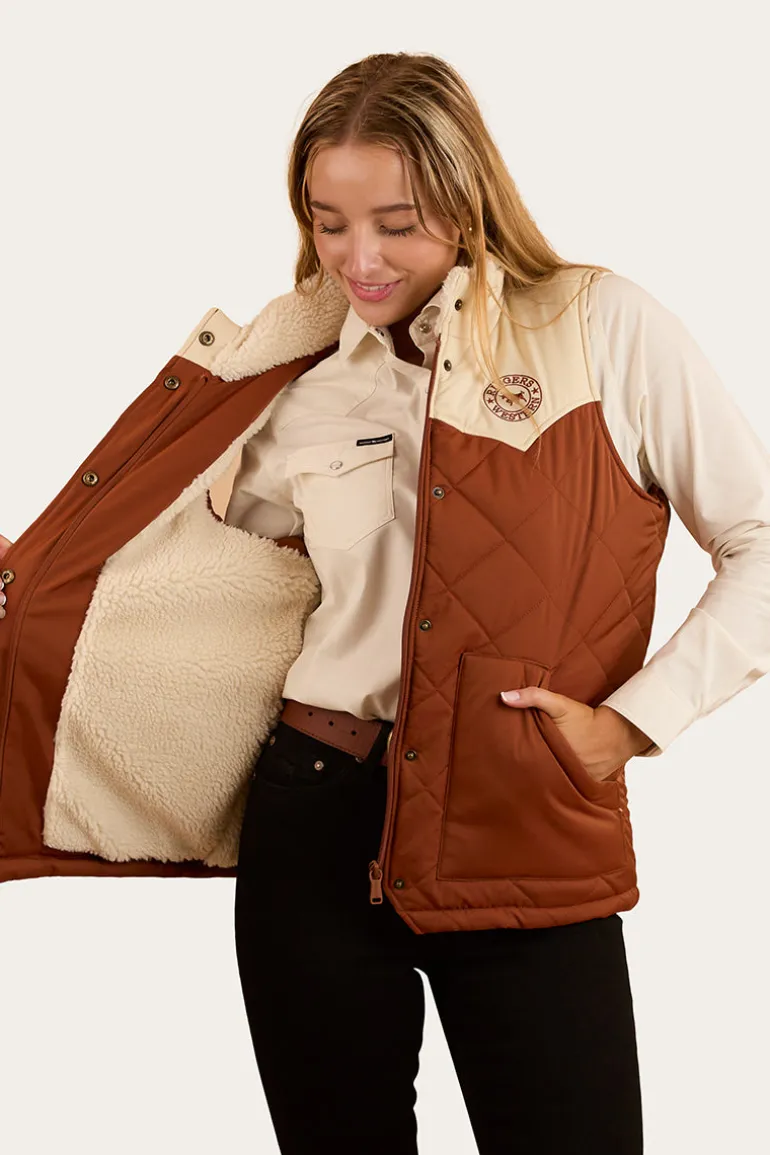 Selwyn Womens Puffer Vest - Tobacco / Off White