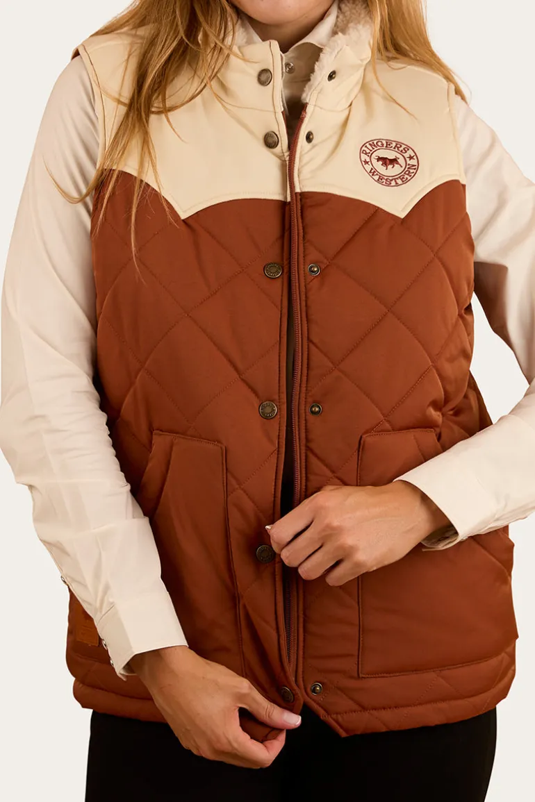 Selwyn Womens Puffer Vest - Tobacco / Off White