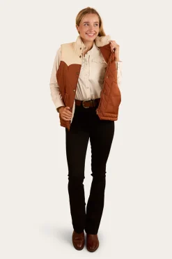 Selwyn Womens Puffer Vest - Tobacco / Off White