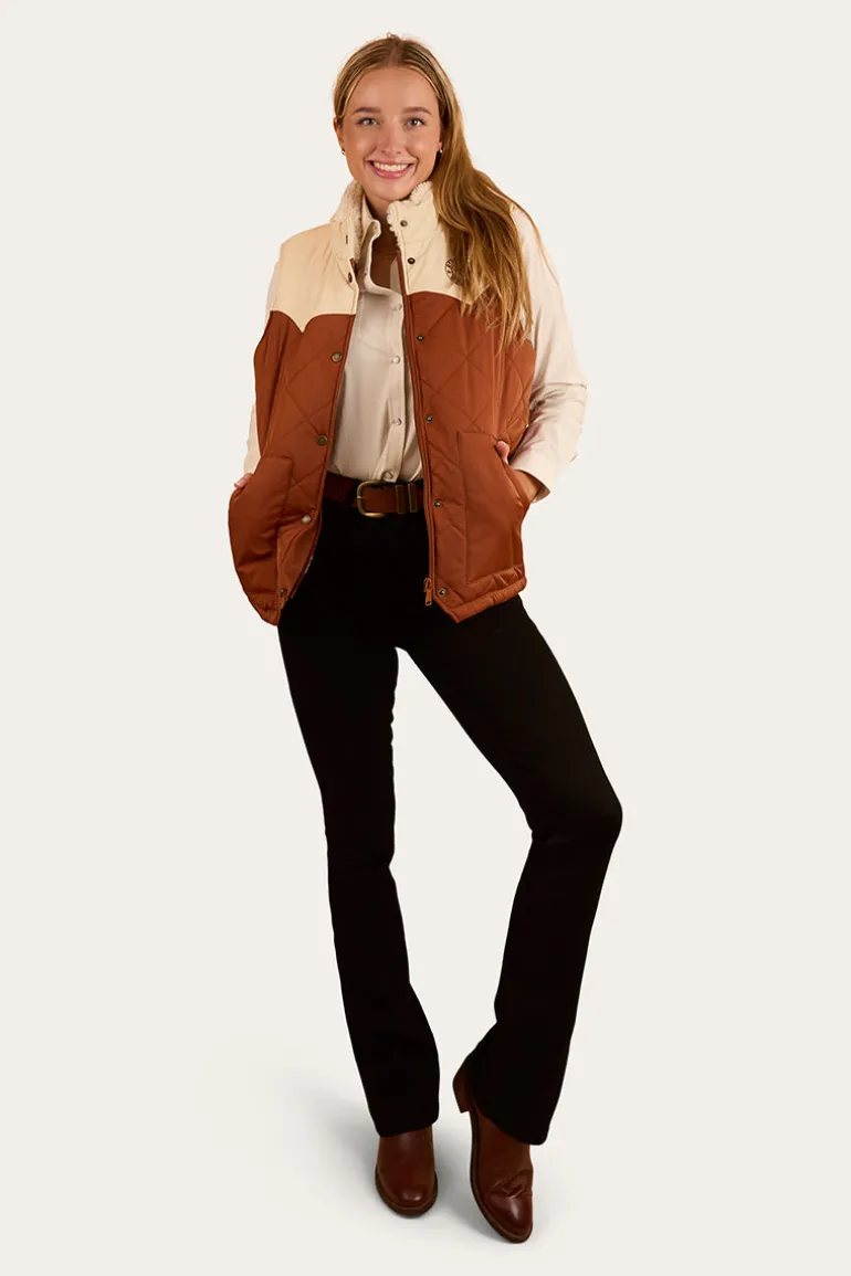 Selwyn Womens Puffer Vest - Tobacco / Off White