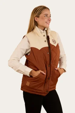 Selwyn Womens Puffer Vest - Tobacco / Off White