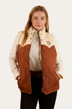 Selwyn Womens Puffer Vest - Tobacco / Off White