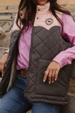 Selwyn Womens Puffer Vest - Charcoal / Pink
