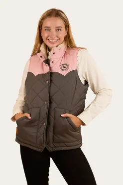 Selwyn Womens Puffer Vest - Charcoal / Pink