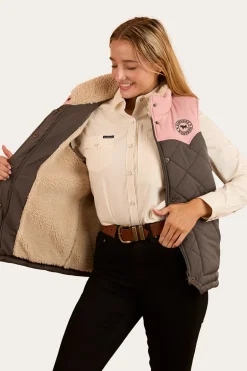 Selwyn Womens Puffer Vest - Charcoal / Pink