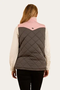 Selwyn Womens Puffer Vest - Charcoal / Pink