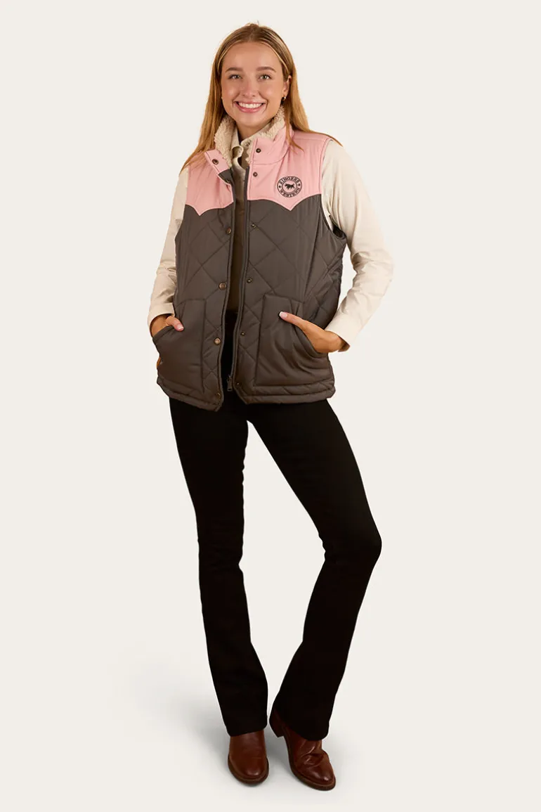 Selwyn Womens Puffer Vest - Charcoal / Pink