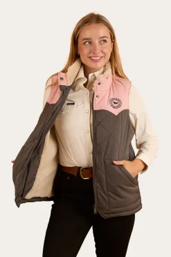 Selwyn Womens Puffer Vest - Charcoal / Pink