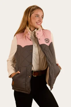 Selwyn Womens Puffer Vest - Charcoal / Pink