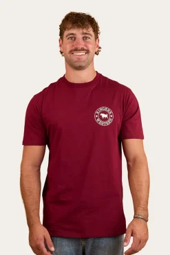 Signature Bull Mens Classic T-Shirt - Burgundy/White