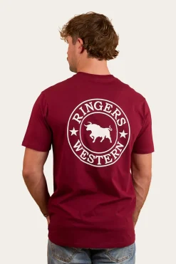 Signature Bull Mens Classic T-Shirt - Burgundy/White