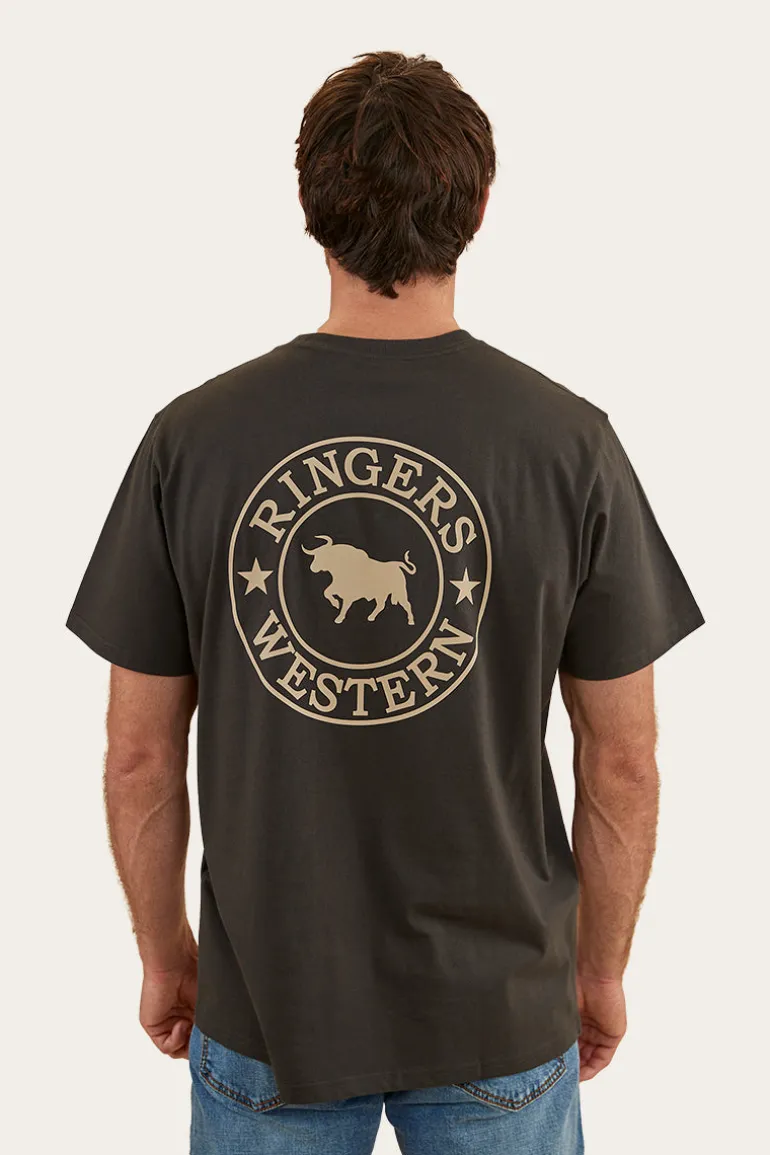 Signature Bull Mens Loose Fit T-Shirt - Charcoal/Dark Sand
