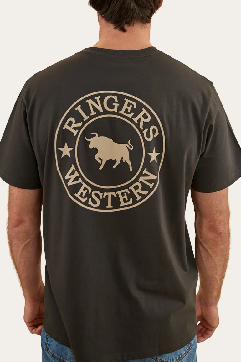Signature Bull Mens Loose Fit T-Shirt - Charcoal/Dark Sand