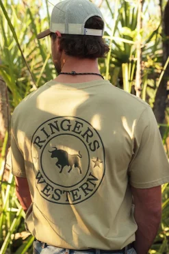 Signature Bull Mens Loose T-Shirt - Pale Olive / Military Green
