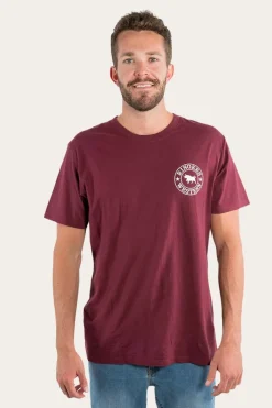 Signature Bull Mens Loose Fit T-Shirt - Burgundy/White