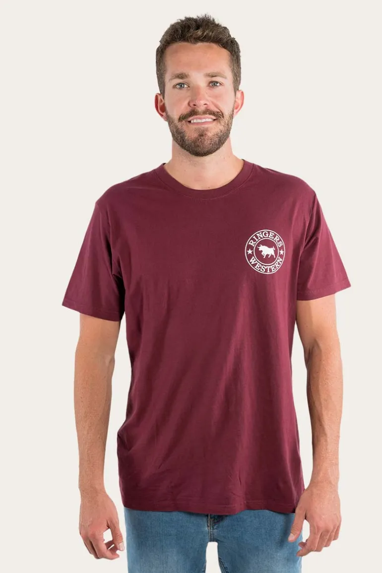 Signature Bull Mens Loose Fit T-Shirt - Burgundy/White