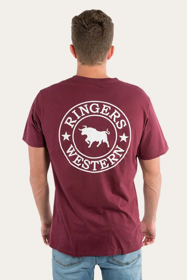 Signature Bull Mens Loose Fit T-Shirt - Burgundy/White