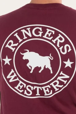 Signature Bull Mens Loose Fit T-Shirt - Burgundy/White