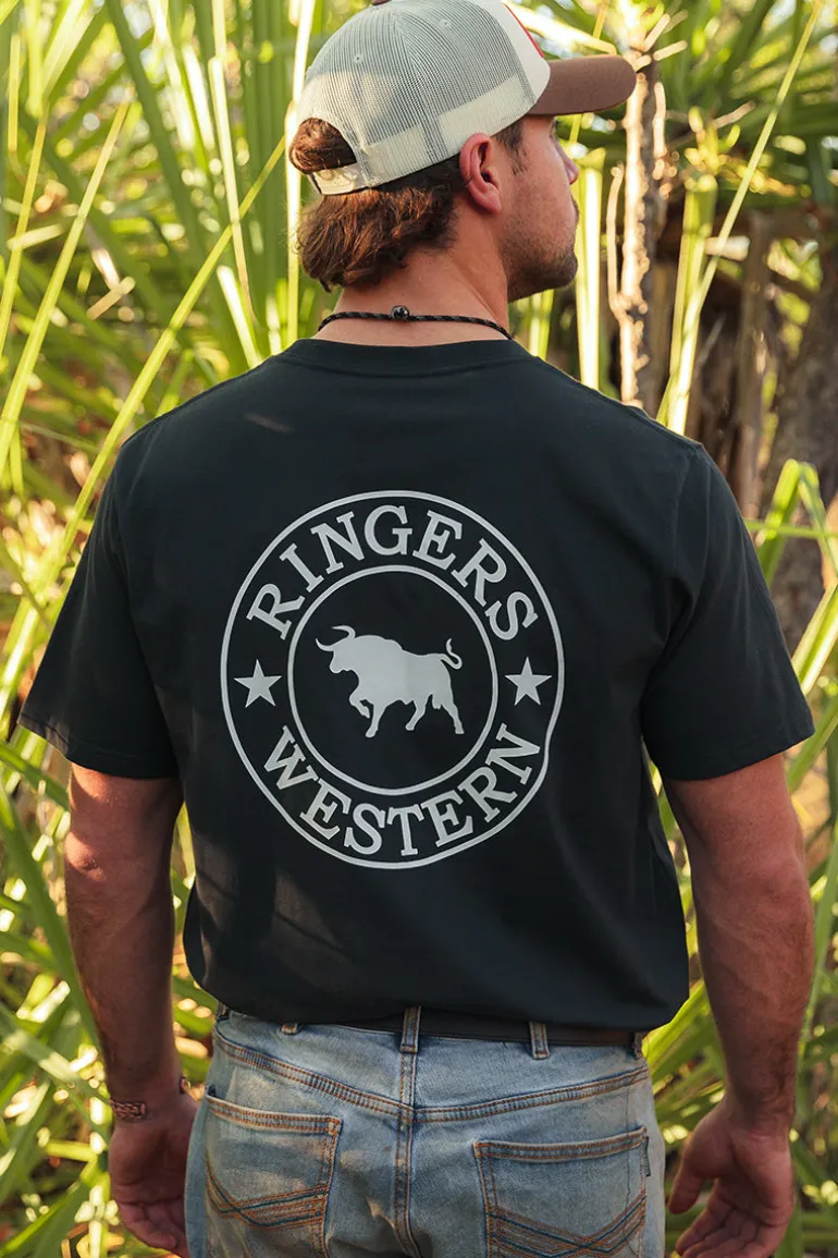 Signature Bull Mens Loose Fit T-Shirt - Charcoal / White