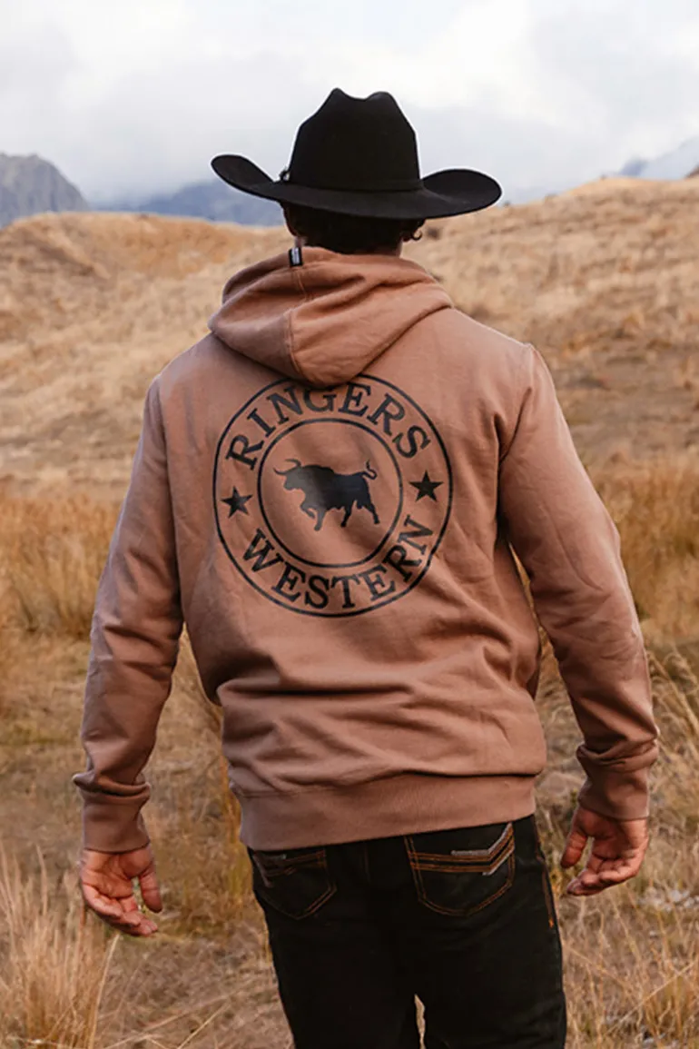 Signature Bull Mens Pullover Hoodie - Almond / Black