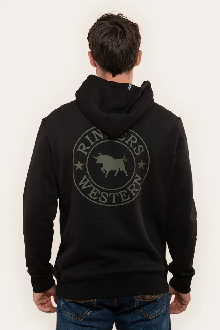 Signature Bull Mens Pullover Hoodie - Black/Military Green