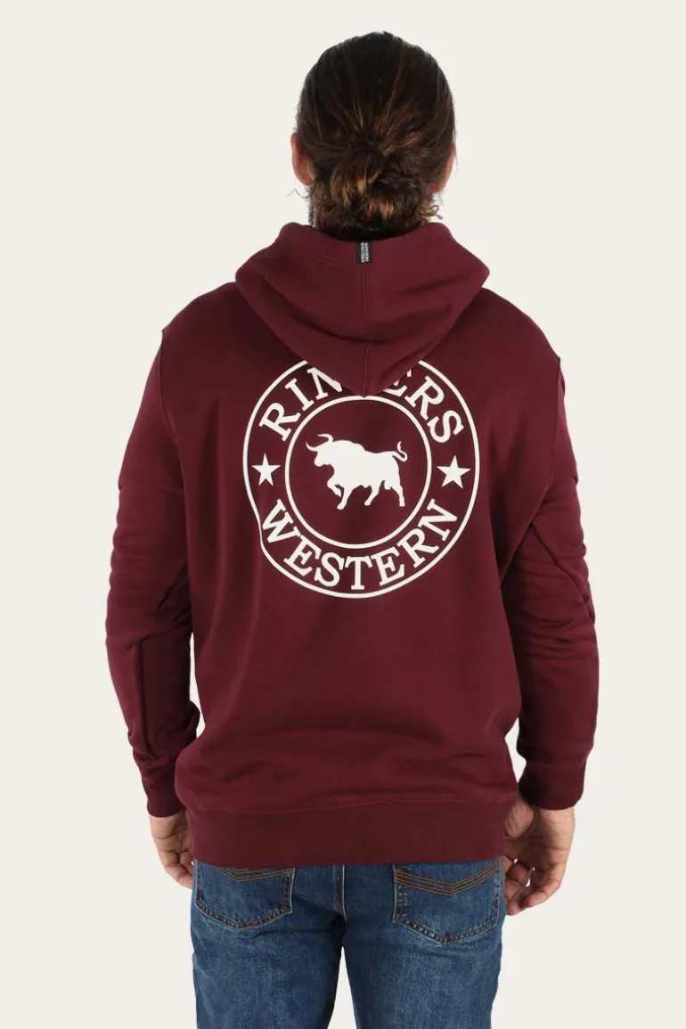 Signature Bull Mens Pullover Hoodie - Cabernet/White