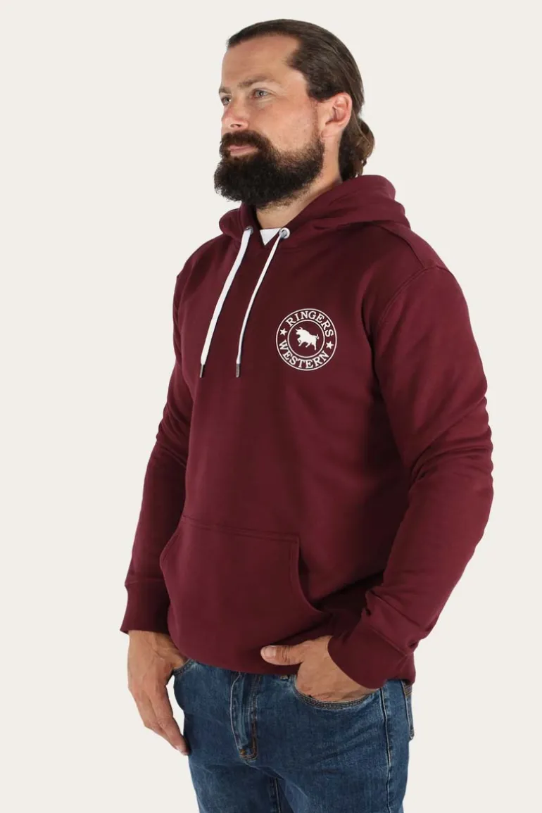 Signature Bull Mens Pullover Hoodie - Cabernet/White