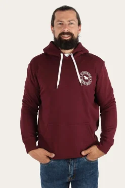Signature Bull Mens Pullover Hoodie - Cabernet/White