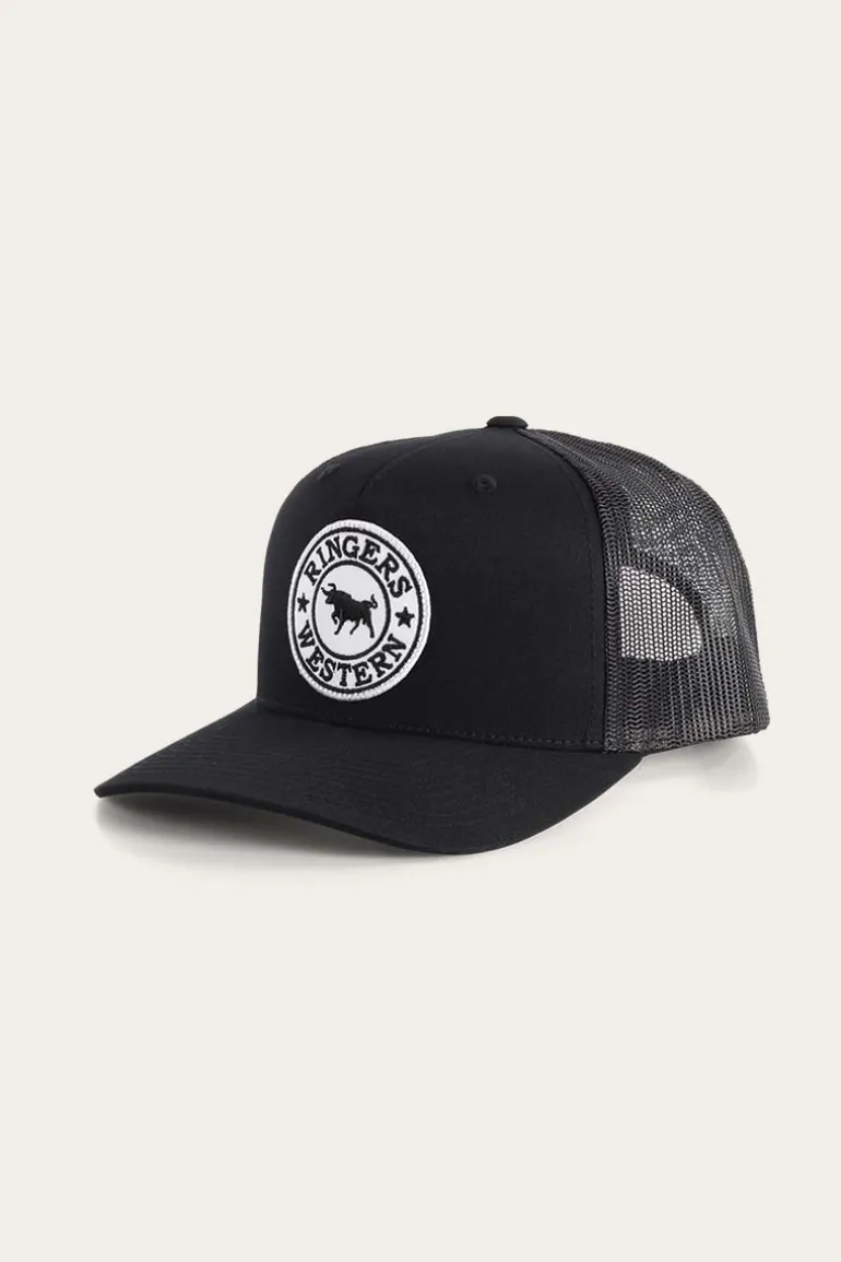 Signature Bull Trucker Black with Black & White Patch