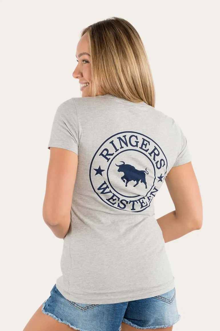Signature Bull Womens Classic Fit T-Shirt - Grey Marle/Navy