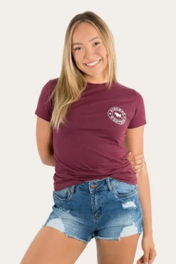 Signature Bull Womens Classic Fit T-Shirt - Burgundy/White