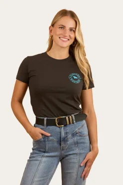 Signature Bull Womens Classic Fit T-Shirt - Charcoal / Aqua