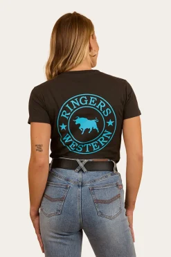 Signature Bull Womens Classic Fit T-Shirt - Charcoal / Aqua