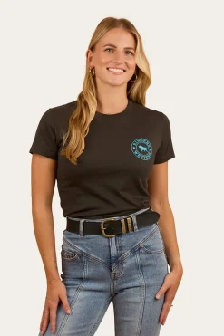 Signature Bull Womens Classic Fit T-Shirt - Charcoal / Aqua