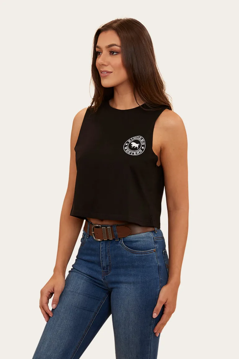 Signature Bull Womens Crop Muscle Tank - Black/White