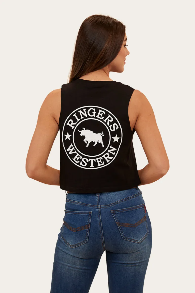 Signature Bull Womens Crop Muscle Tank - Black/White