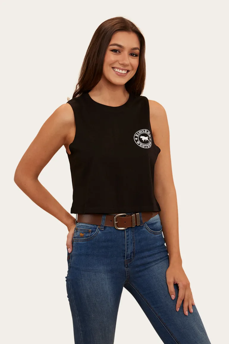 Signature Bull Womens Crop Muscle Tank - Black/White