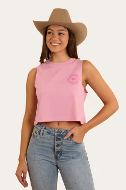 Signature Bull Womens Crop Muscle Tank - Pastel Pink
