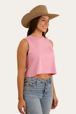 Signature Bull Womens Crop Muscle Tank - Pastel Pink