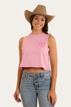 Signature Bull Womens Crop Muscle Tank - Pastel Pink