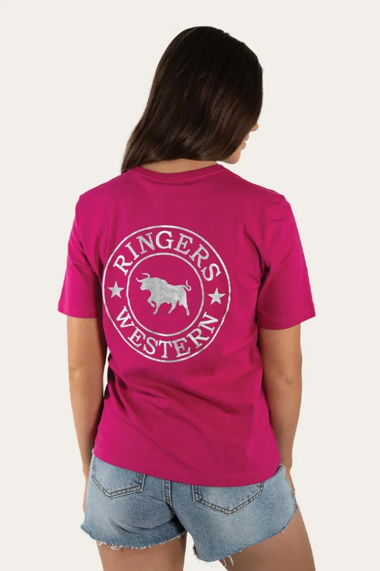 Signature Bull Womens Loose Fit T-Shirt - Magenta/Silver