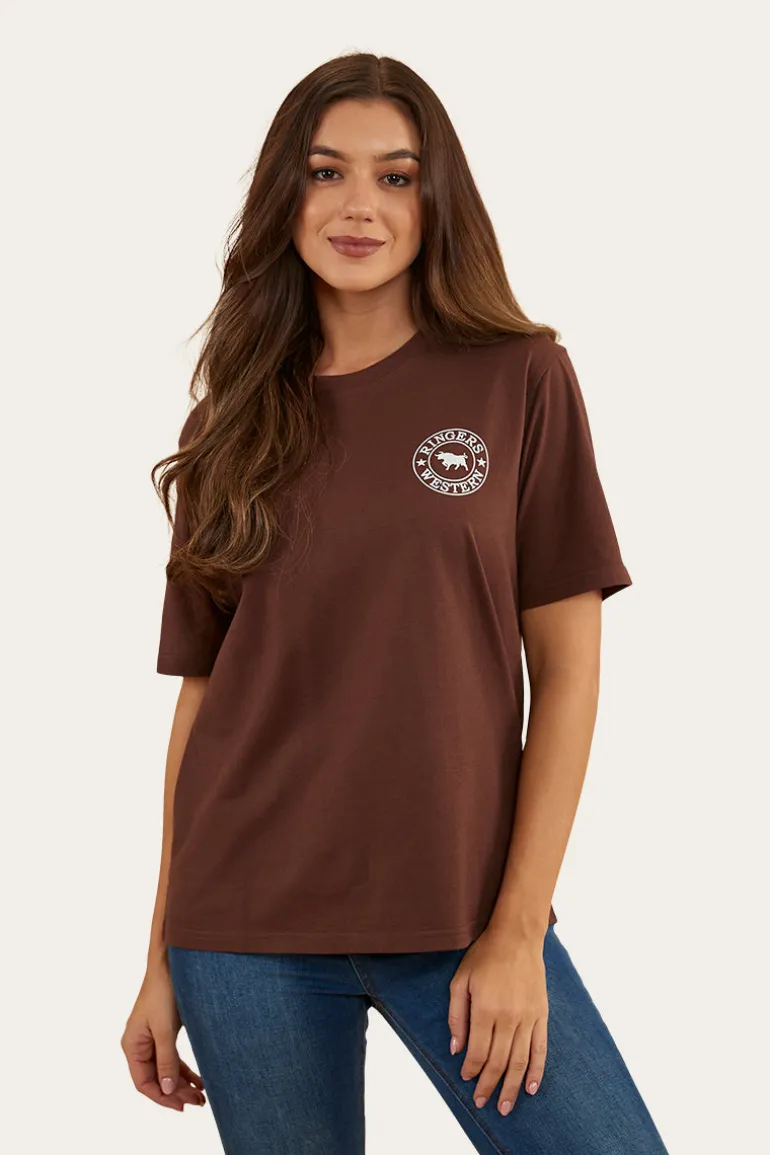 Signature Bull Womens Loose Fit T-Shirt - Chocolate/White