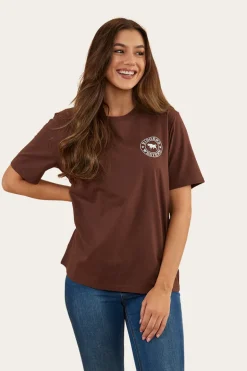 Signature Bull Womens Loose Fit T-Shirt - Chocolate/White