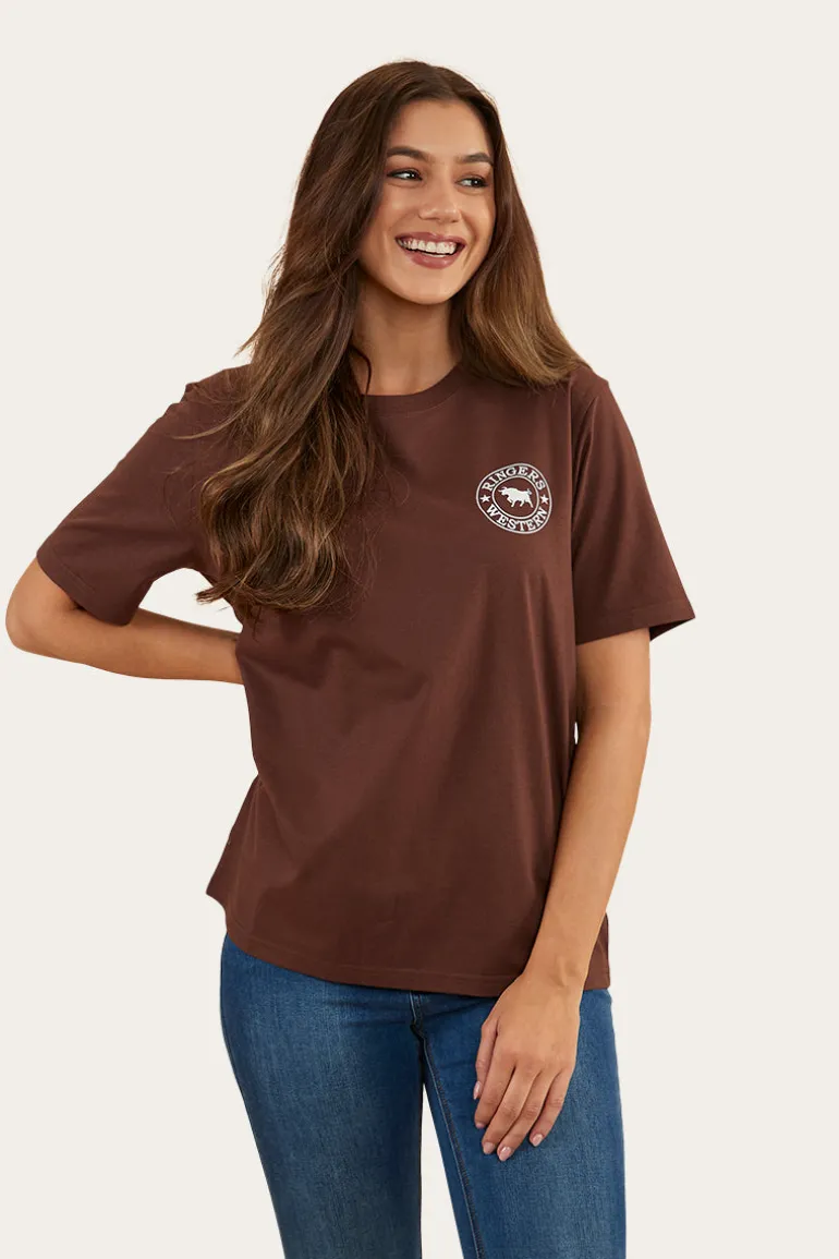 Signature Bull Womens Loose Fit T-Shirt - Chocolate/White