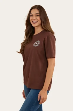 Signature Bull Womens Loose Fit T-Shirt - Chocolate/White