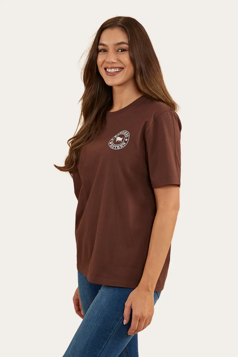 Signature Bull Womens Loose Fit T-Shirt - Chocolate/White