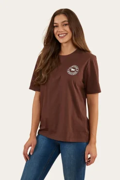 Signature Bull Womens Loose Fit T-Shirt - Chocolate/White