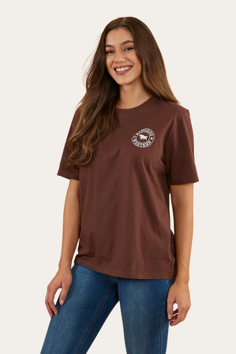 Signature Bull Womens Loose Fit T-Shirt - Chocolate/White