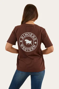 Signature Bull Womens Loose Fit T-Shirt - Chocolate/White