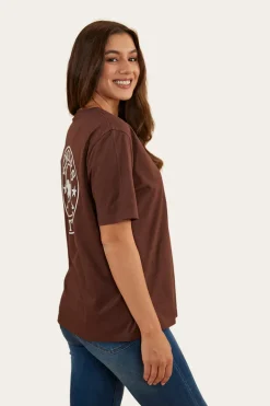 Signature Bull Womens Loose Fit T-Shirt - Chocolate/White